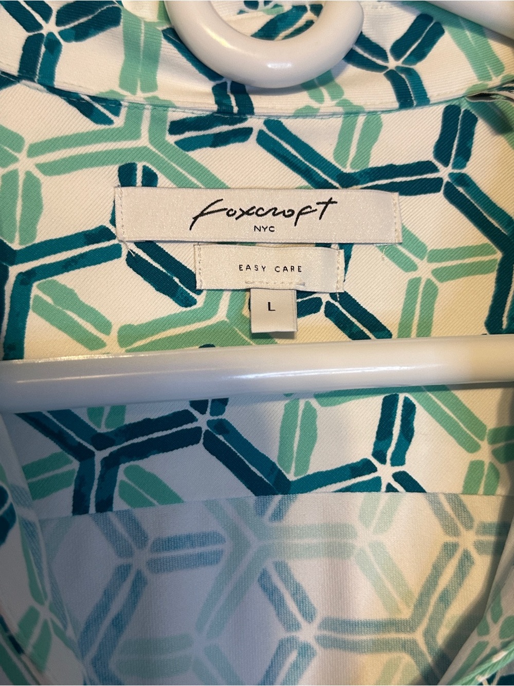 Foxcroft NYC Easy Care Geometric Print Button Front Shirt Large - Picture 3 of 6